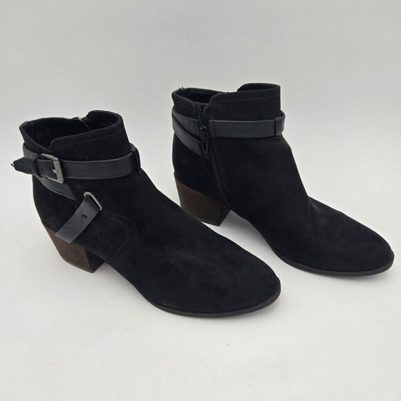Unisa Womens Size 8M Shoes Black Suede Zip Comfort Ankle Boots Chelsea Buckle - Picture 1 of 9